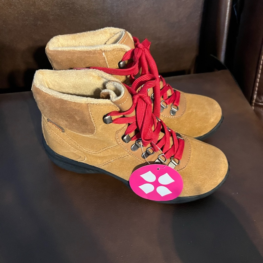 Tan Suede Hiking Boots with Red Laces